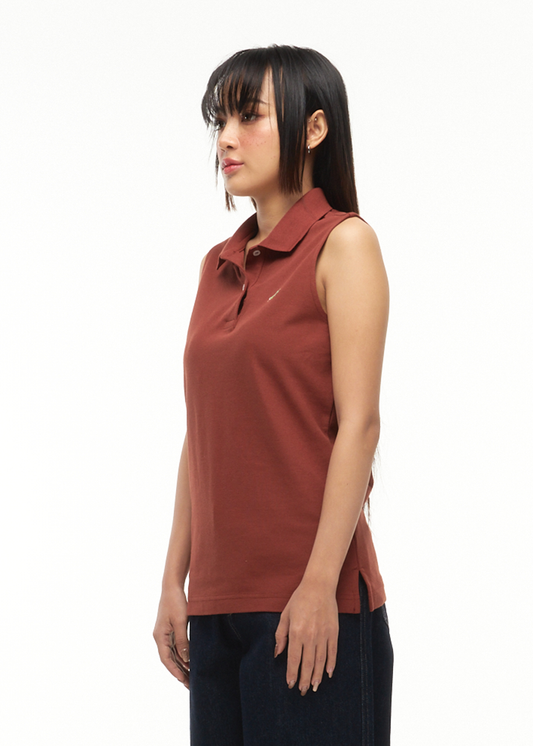 NUTSHELL BROWN WOMEN TAPERED FIT SLEEVELESS POLO