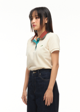 Load image into Gallery viewer, BEIGE WOMEN TAPERED FIT POLO WITH NUTSHELL BROWN COLOUR BLOCK COLLAR
