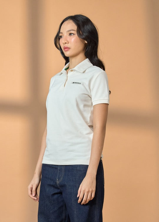 UNBLEACHED COTTON  WOMEN TAPERED FIT POLO SHIRT WITH RUBBERIZED LOGO