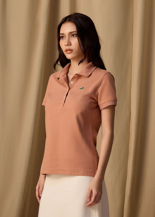 MOCHA MOUSSE BROWN WOMEN TAPERED FIT POLO SHIRT