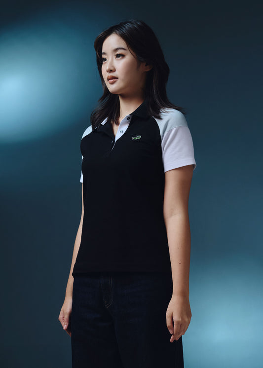 BLACK COLOUR BLOCK CUSTOM FIT POLO SHIRT