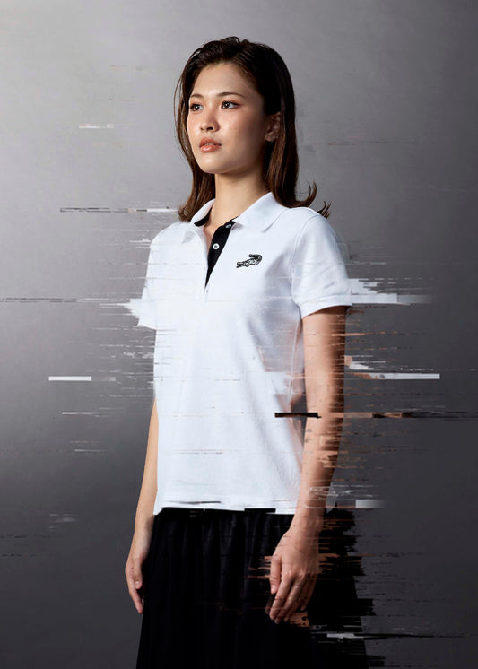 WHITE WOMEN TAPERED FIT POLO SHIRT WITH EMBROIDERY