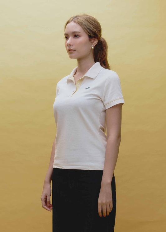 BEIGE WOMEN TAPERED FIT POLO SHIRT