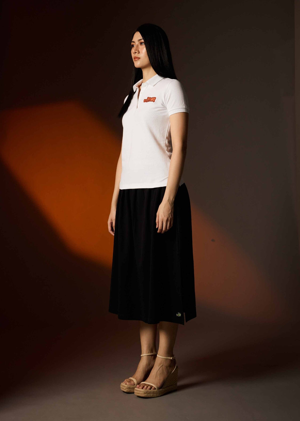 WHITE WOMEN TAPERED FIT POLO SHIRT WITH EMBROIDERY
