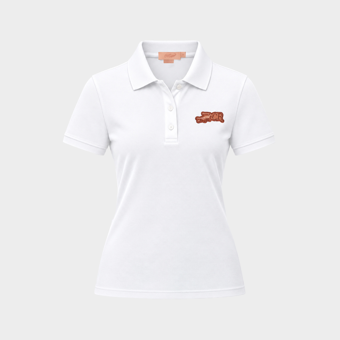 WHITE WOMEN TAPERED FIT POLO SHIRT WITH EMBROIDERY