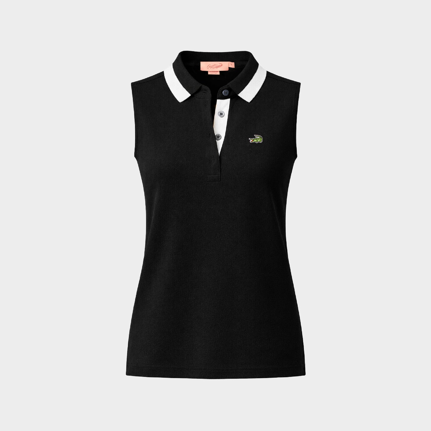 BLACK WOMEN TAPERED FIT SLEEVELESS POLO WITH STRIPE COLLAR
