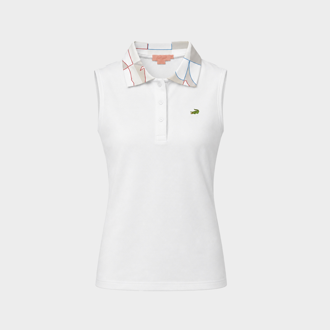 CLOUD DANCER WOMEN TAPERED FIT SLEEVELESS POLO WITH FABRIC PRINT COLLAR