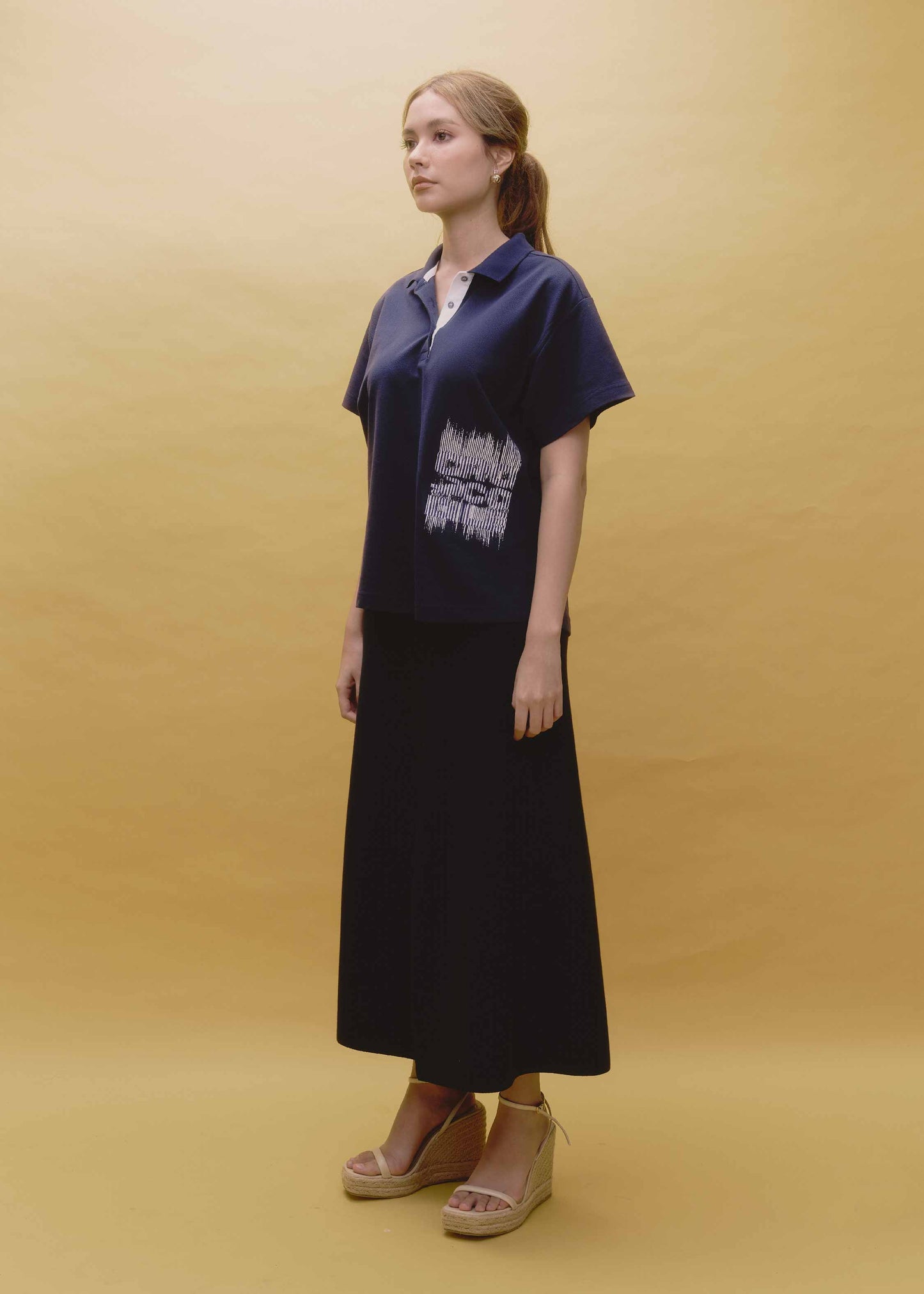 NAVY OVERSIZED WOMEN POLO WITH EMBROIDERY