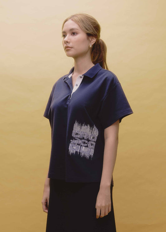 NAVY OVERSIZED WOMEN POLO WITH EMBROIDERY