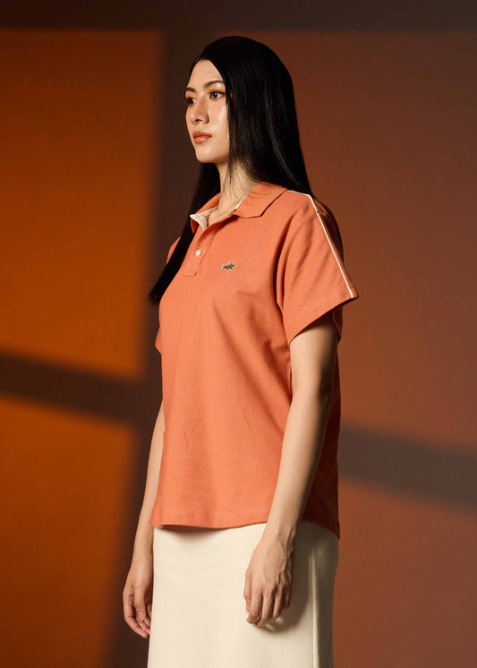 BRANDIED MELON OVERSIZED WOMEN POLO WITH EMBROIDERY