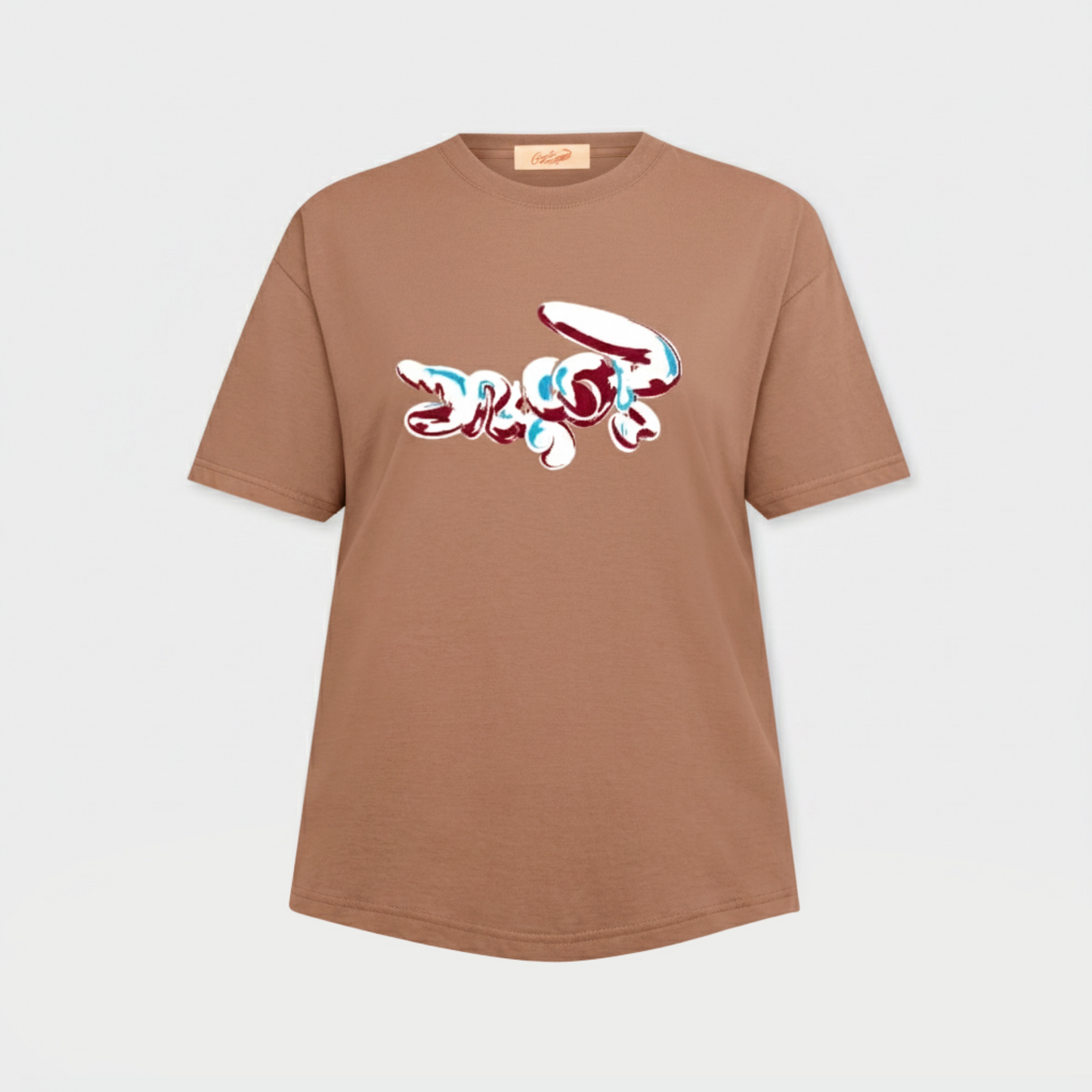 MOCHA MOUSSE BROWN OVERSIZED FIT CREW NECK SHORT SLEEVE T-SHIRT WITH GRAPHIC PRINT