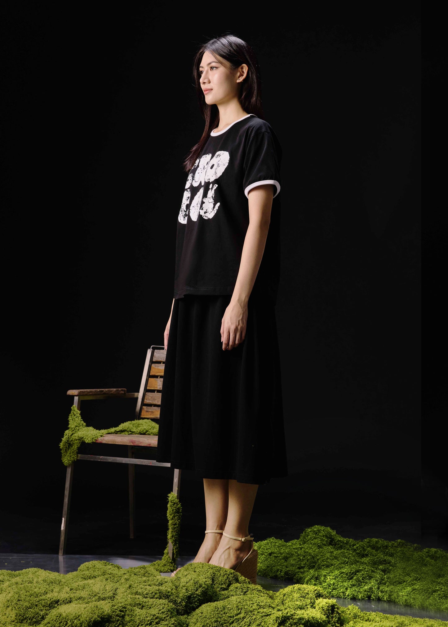 BLACK OVERSIZED FIT CREW NECK SHORT SLEEVE T-SHIRT WITH GRAPHIC PRINT