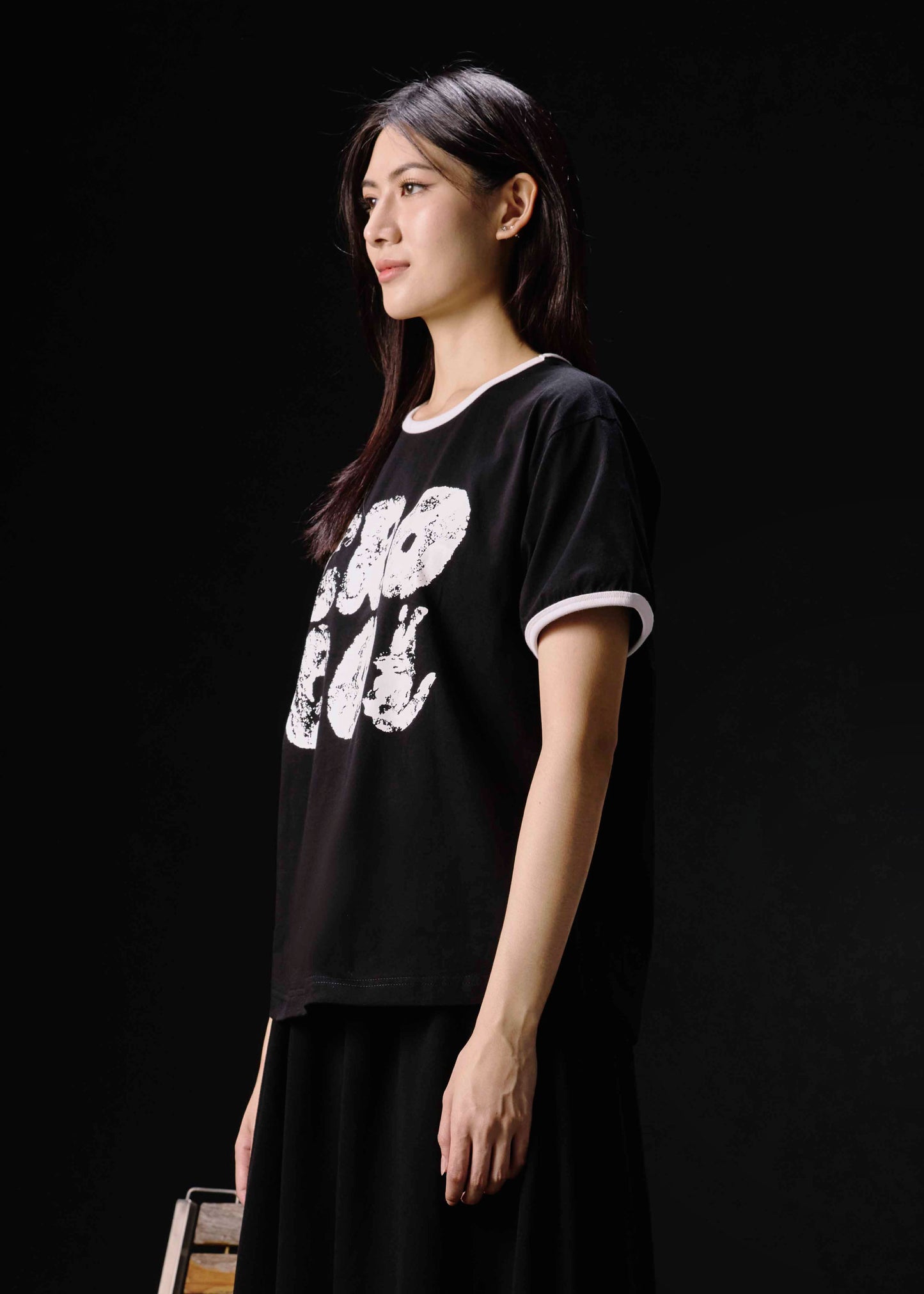 BLACK OVERSIZED FIT CREW NECK SHORT SLEEVE T-SHIRT WITH GRAPHIC PRINT