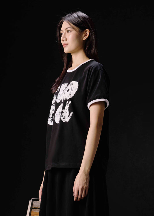 BLACK OVERSIZED FIT CREW NECK SHORT SLEEVE T-SHIRT WITH GRAPHIC PRINT