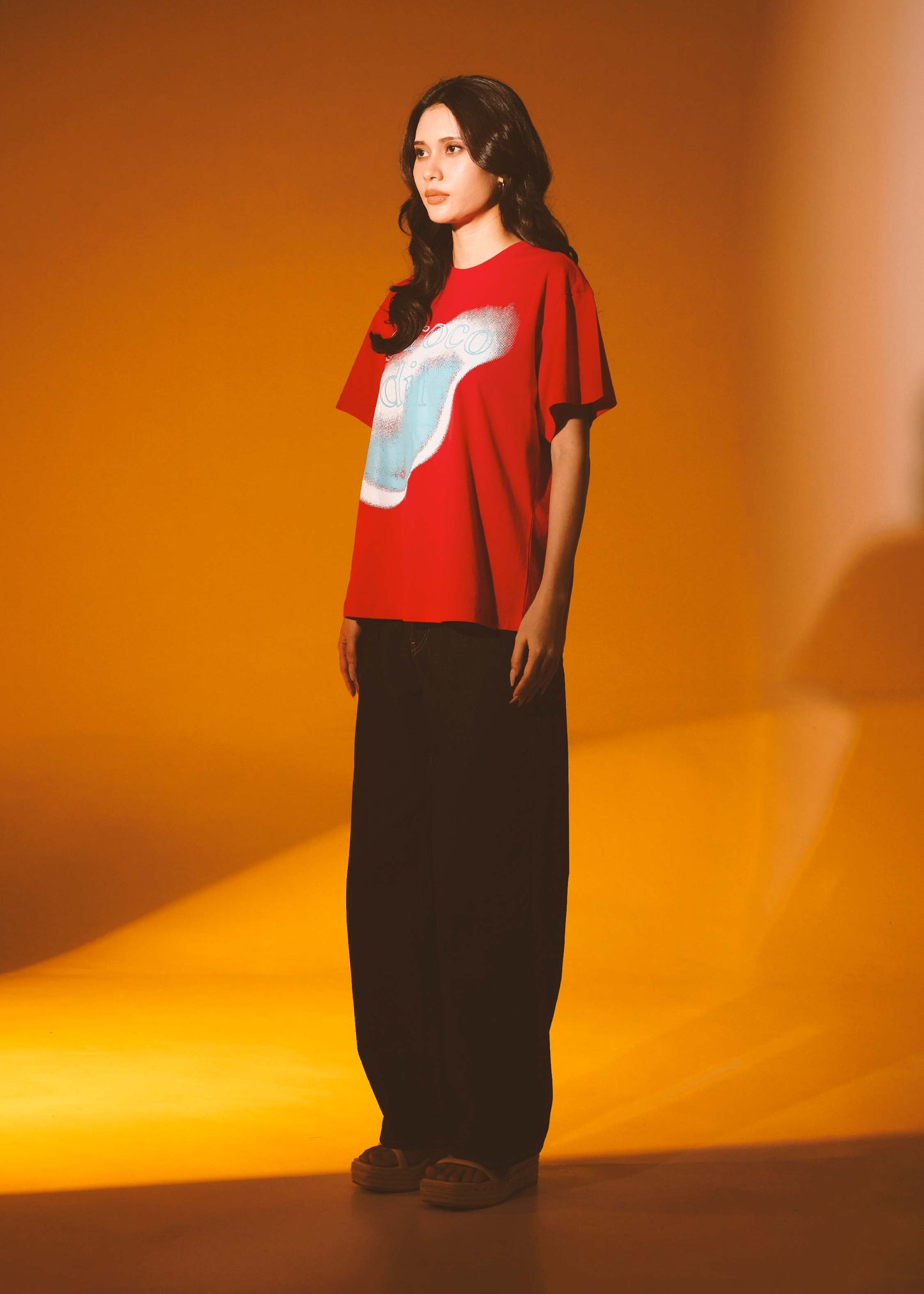 LAVA RED OVERSIZED FIT CREW NECK SHORT SLEEVE T-SHIRT WITH GRAPHIC PRINT