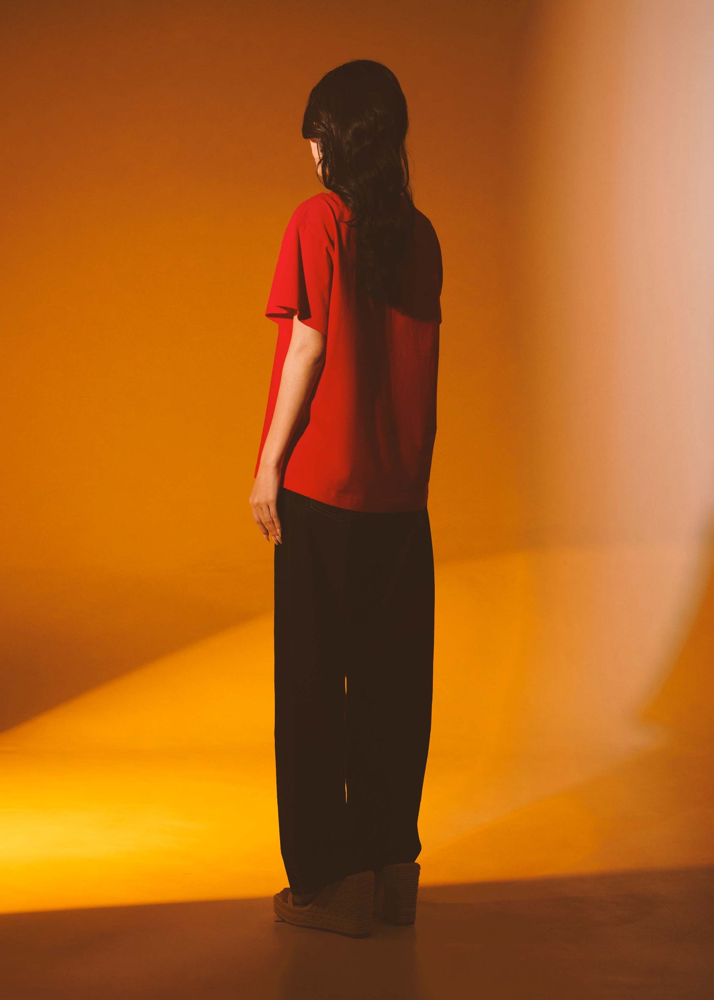 LAVA RED OVERSIZED FIT CREW NECK SHORT SLEEVE T-SHIRT WITH GRAPHIC PRINT