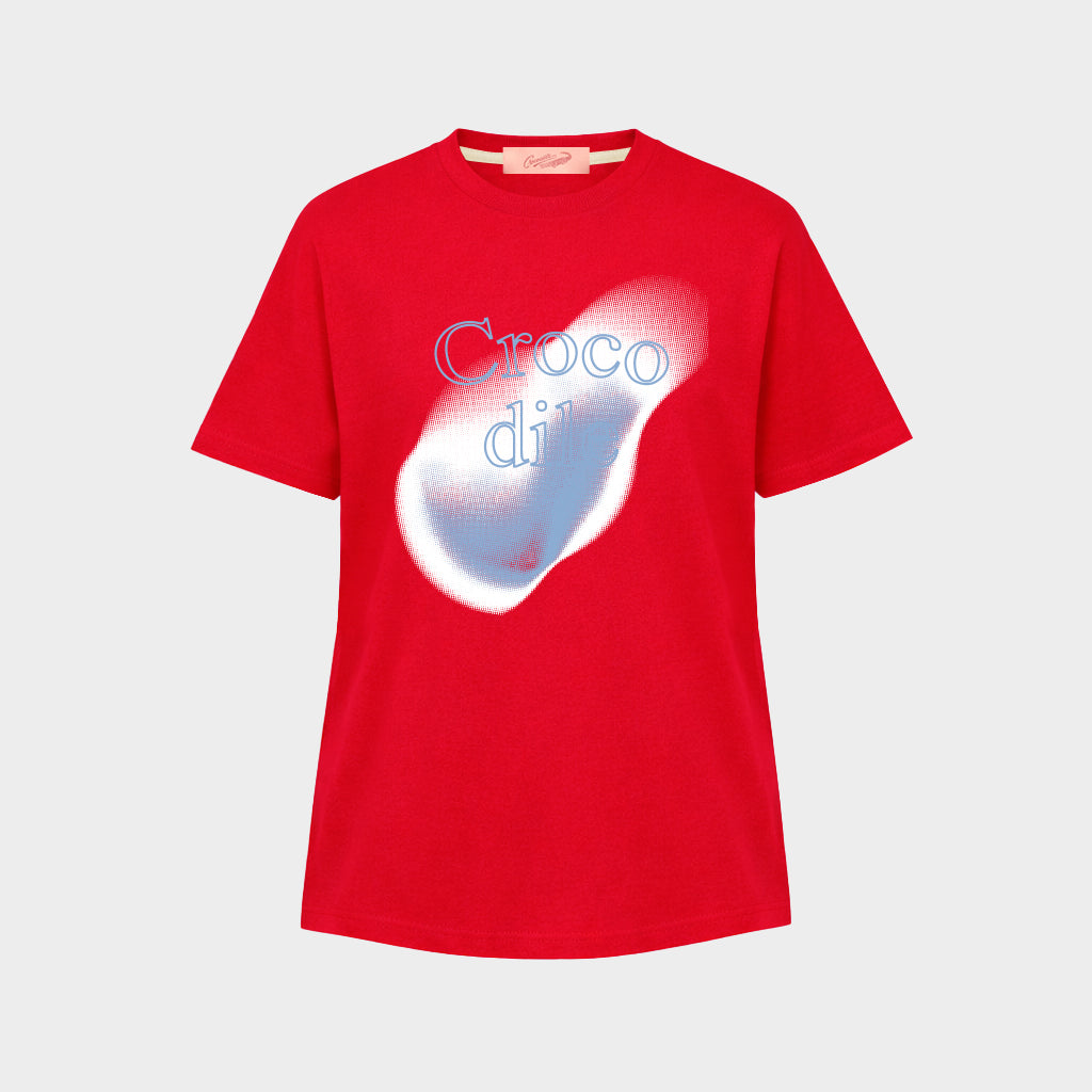 LAVA RED OVERSIZED FIT CREW NECK SHORT SLEEVE T-SHIRT WITH GRAPHIC PRINT