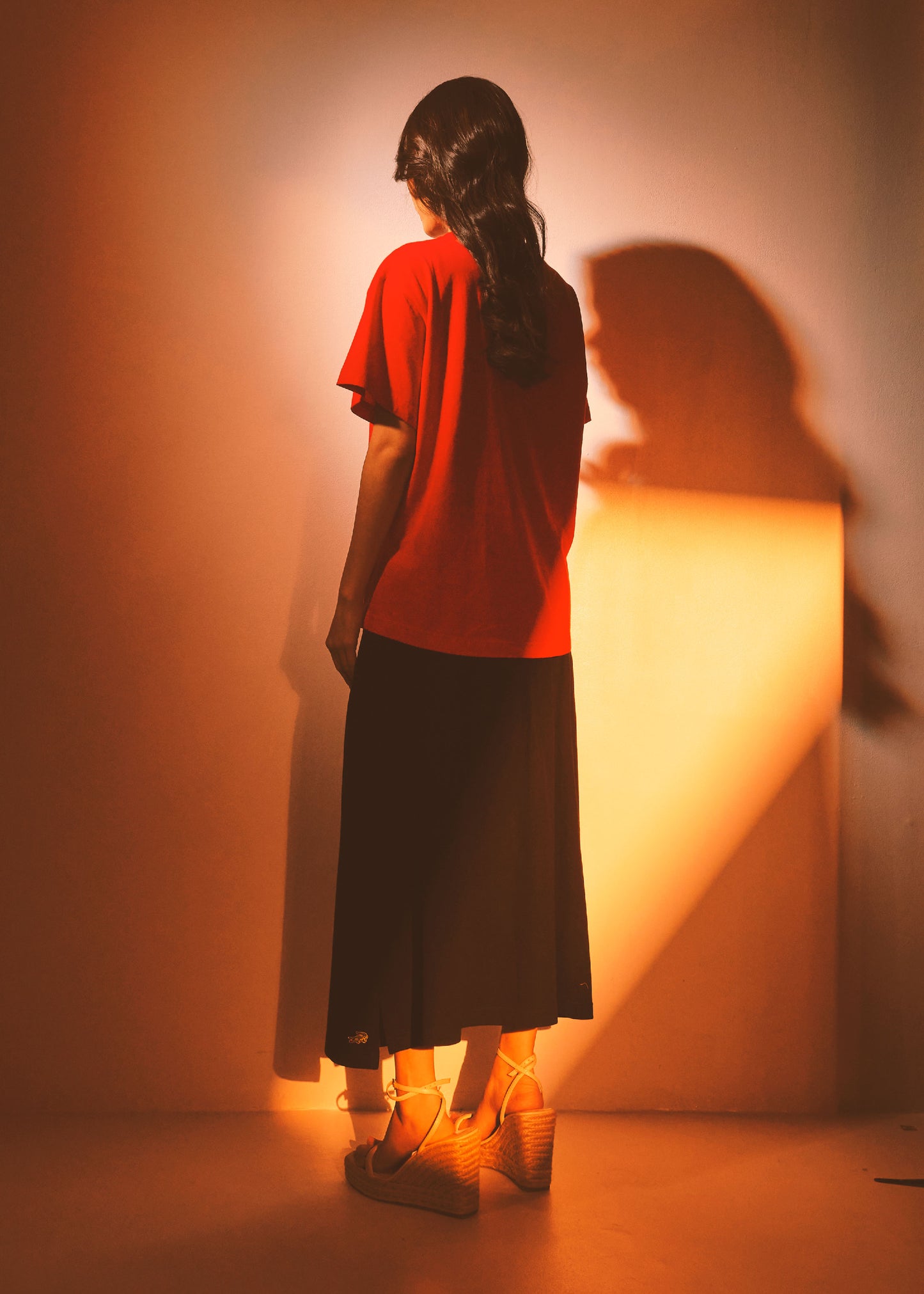 LAVA RED OVERSIZED FIT CREW NECK SHORT SLEEVE T-SHIRT WITH GRAPHIC PRINT