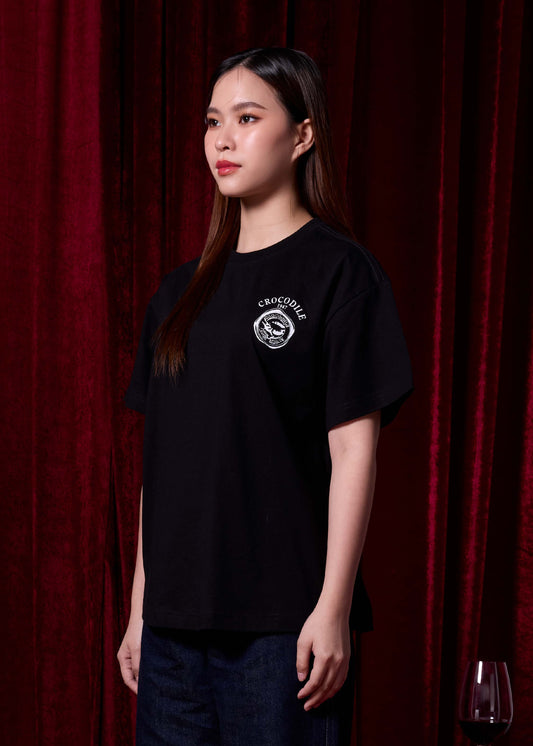 BLACK OVERSIZED FIT CREW NECK SHORT SLEEVE T-SHIRT WITH GRAPHIC PRINT