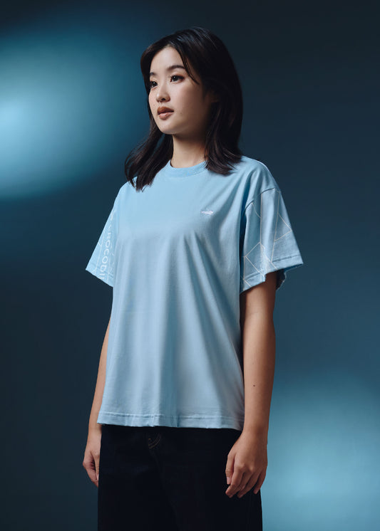 STARLIGHT BLUE OVERSIZED FIT CREW NECK SHORT SLEEVE T-SHIRT WITH GRAPHIC PRINT