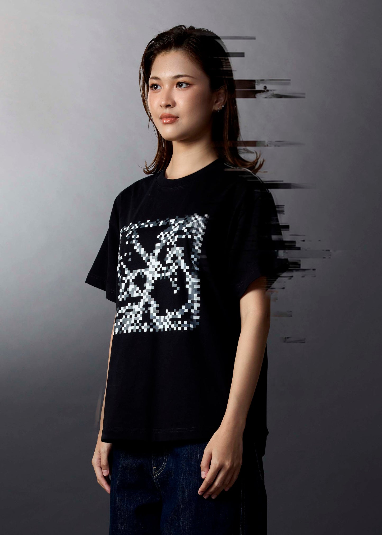 BLACK OVERSIZED FIT CREW NECK SHORT SLEEVE T-SHIRT WITH GRAPHIC PRINT