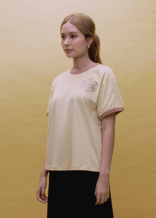SUNLIGHT YELLOW OVERSIZED FIT CREW NECK SHORT SLEEVE T-SHIRT WITH GRAPHIC PRINT