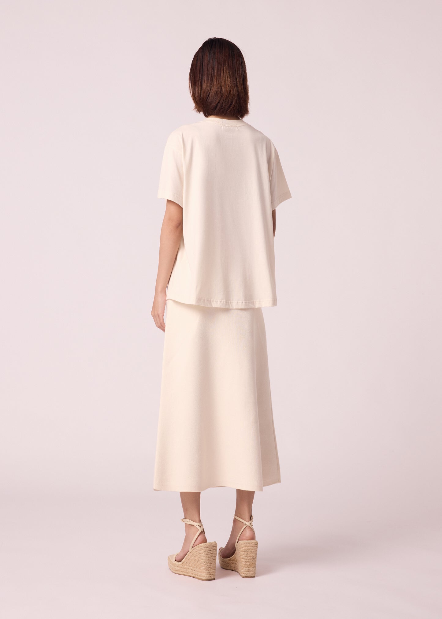 BEIGE OVERSIZED FIT CREW NECK SHORT SLEEVE T-SHIRT WITH EMBROIDERY