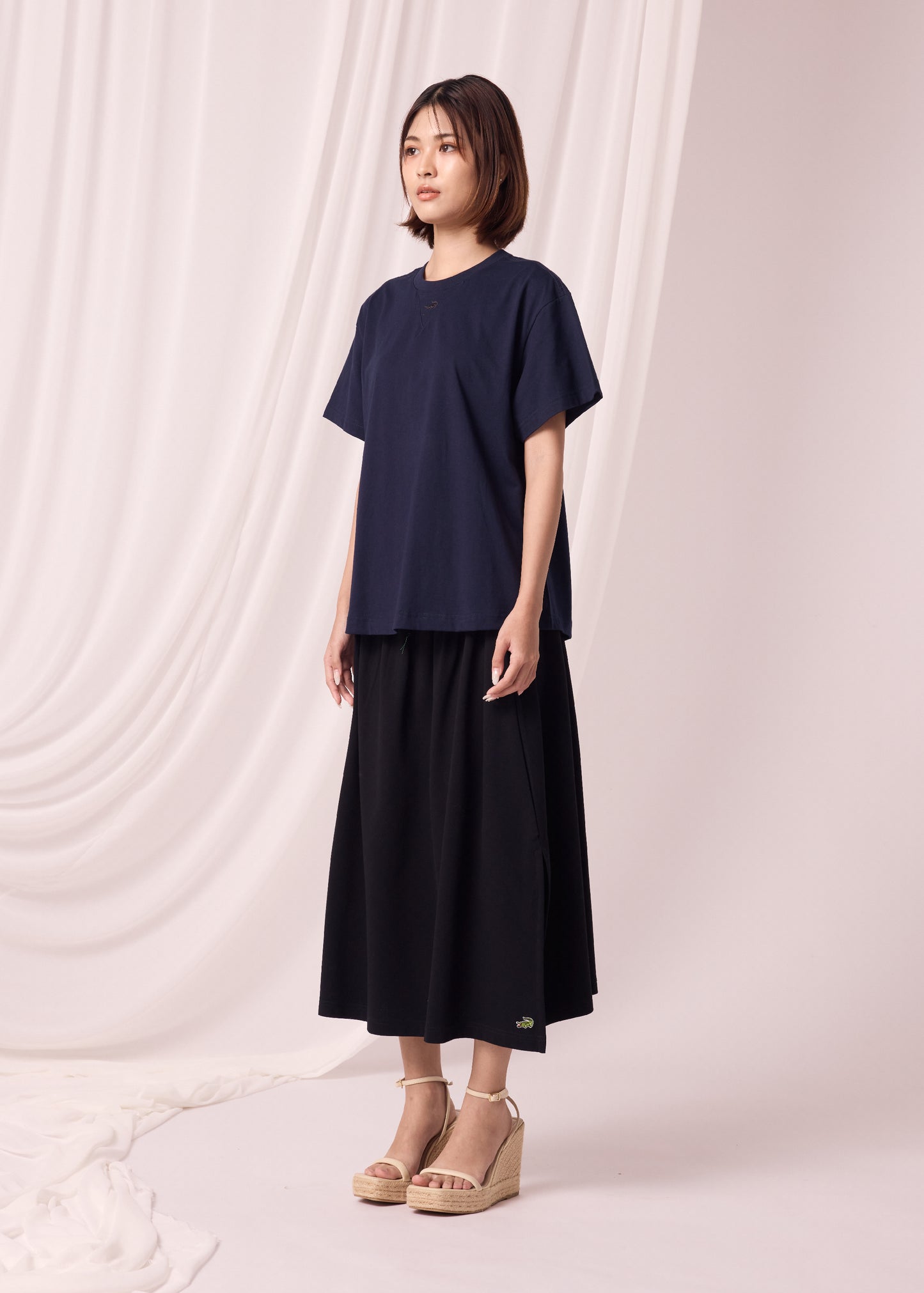 NAVY OVERSIZED FIT CREW NECK SHORT SLEEVE T-SHIRT WITH EMBROIDERY