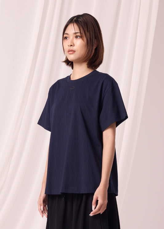 NAVY OVERSIZED FIT CREW NECK SHORT SLEEVE T-SHIRT WITH EMBROIDERY