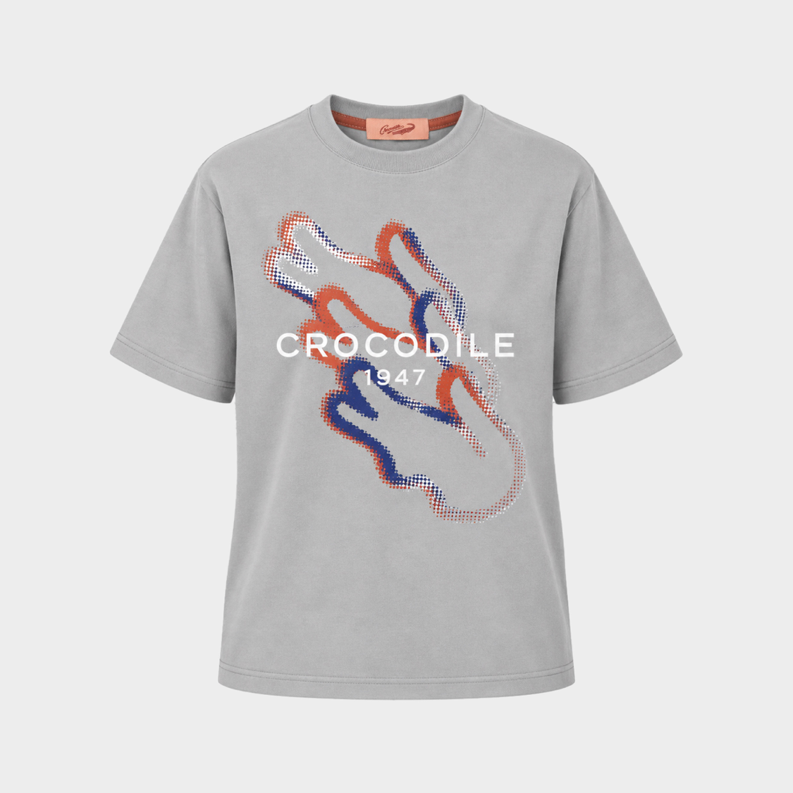 เสื้อยืดคอกลมแขนสั้นสีเทาทรงโอเวอร์ไซส์ฟิตพร้อมลายกราฟฟิก
