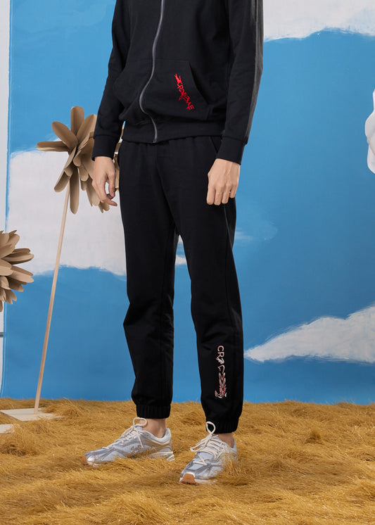 BLACK TRACKPANT WITH EMBROIDERY