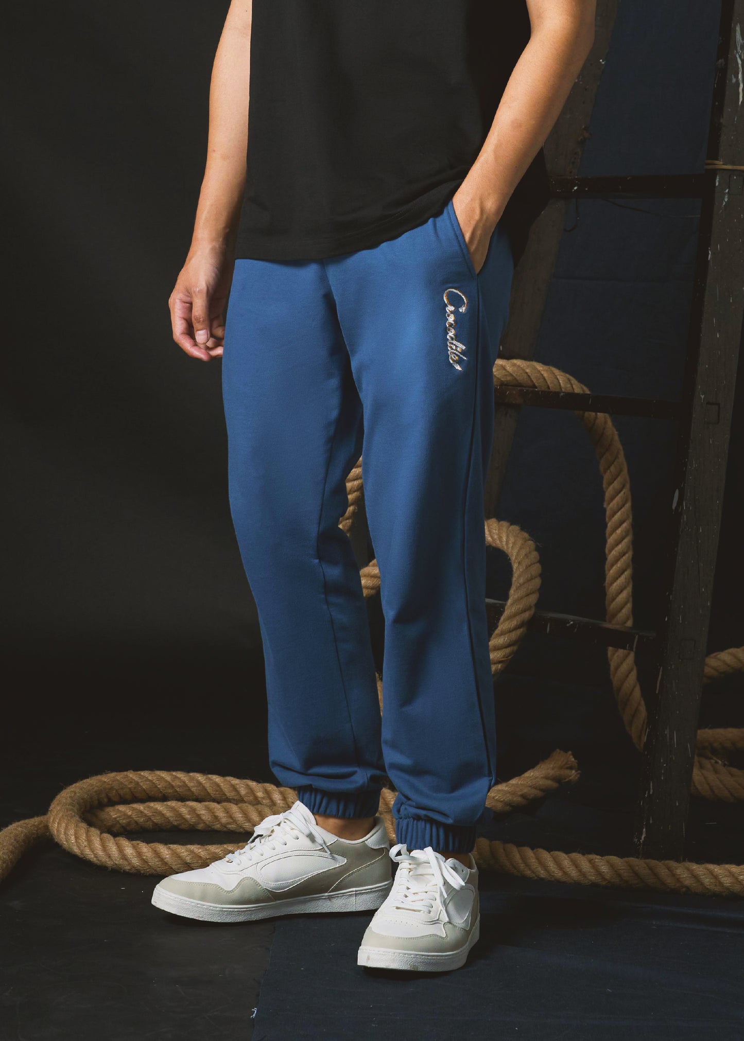 NAVAL ACADEMY BLUE JOGGERS WITH EMBROIDERY