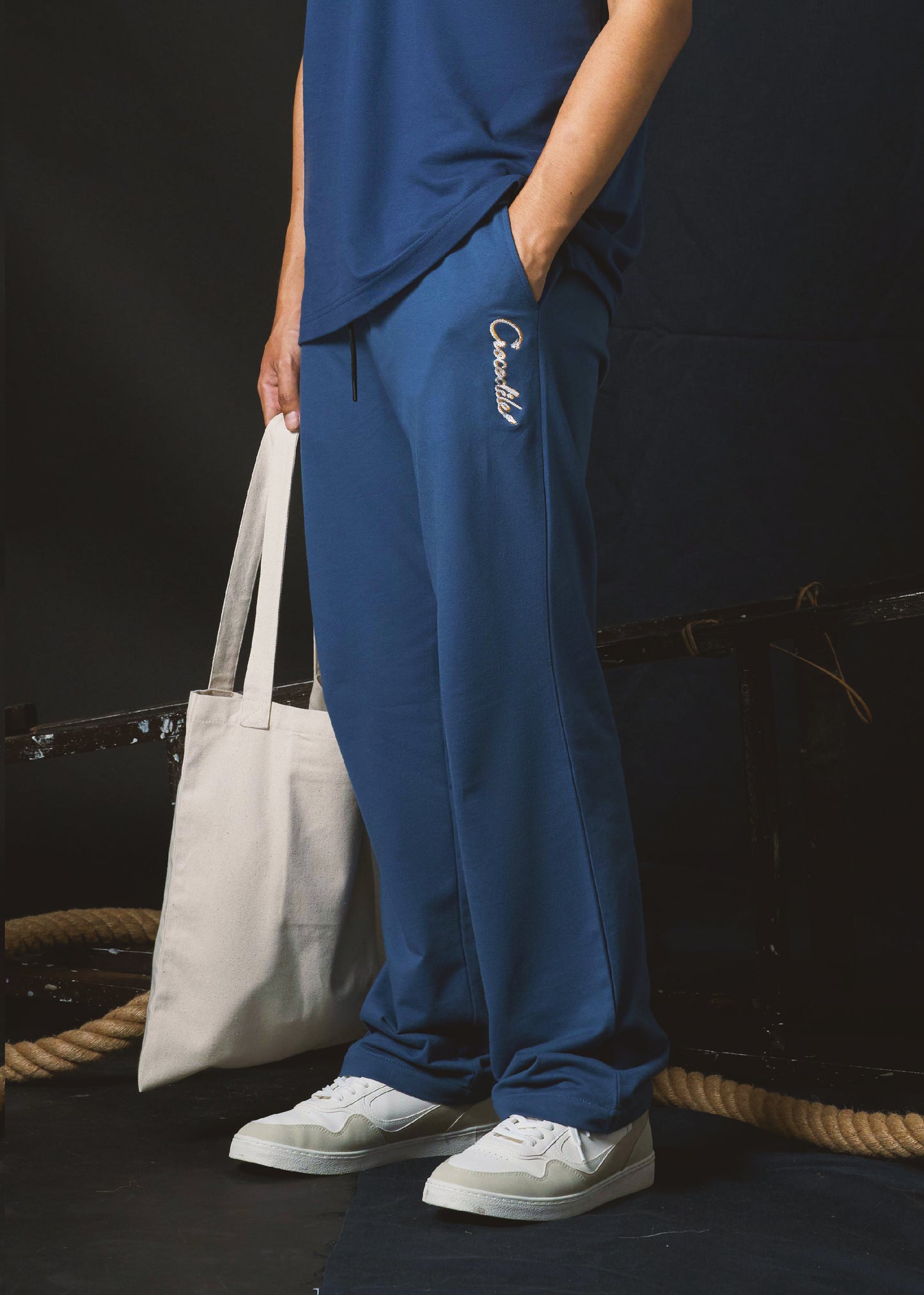NAVAL ACADEMY BLUE TRACKPANT WITH EMBROIDERY