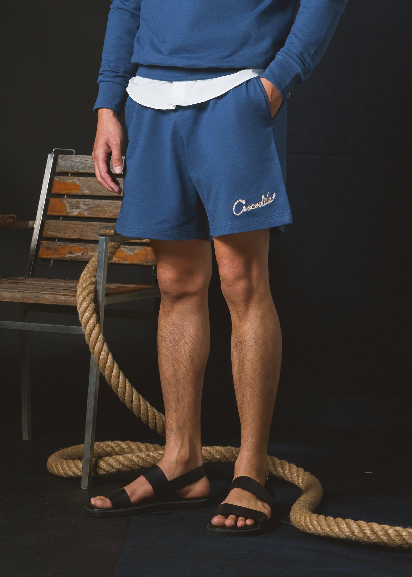 NAVAL ACADEMY BLUE TRACKSHORT WITH EMBROIDERY