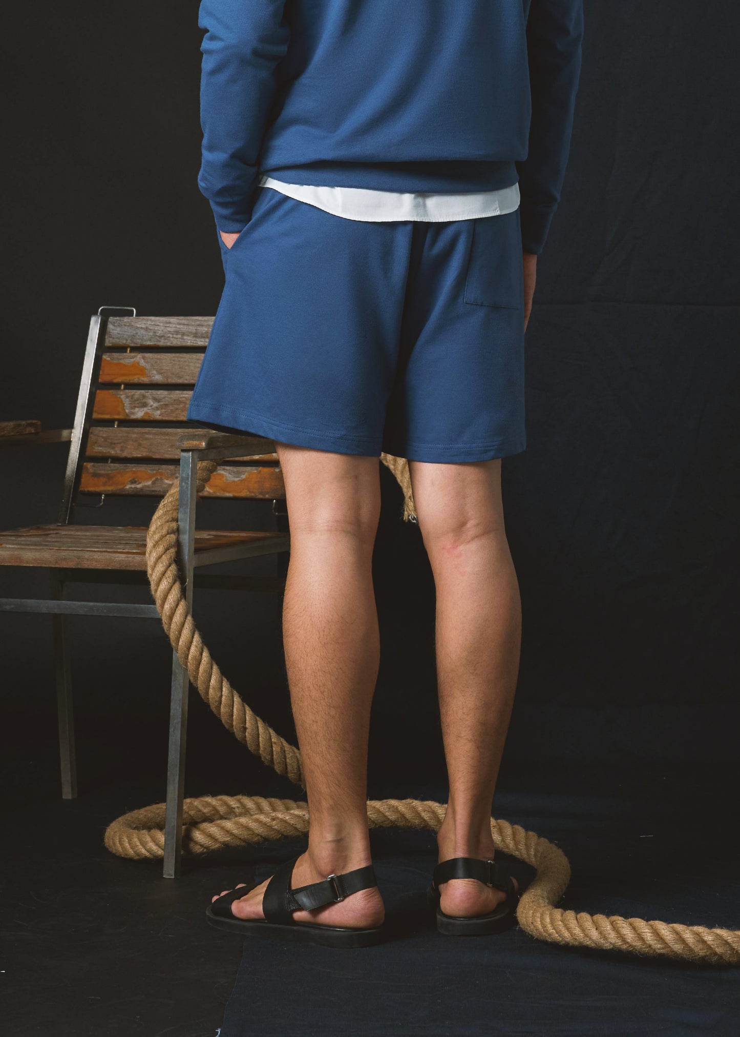 NAVAL ACADEMY BLUE TRACKSHORT WITH EMBROIDERY