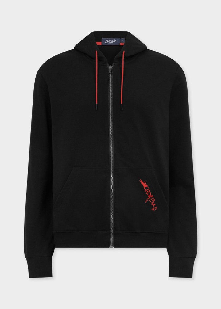 BLACK CUSTOM FIT HOODIES WITH ZIP PLACKET AND EMBROIDERY