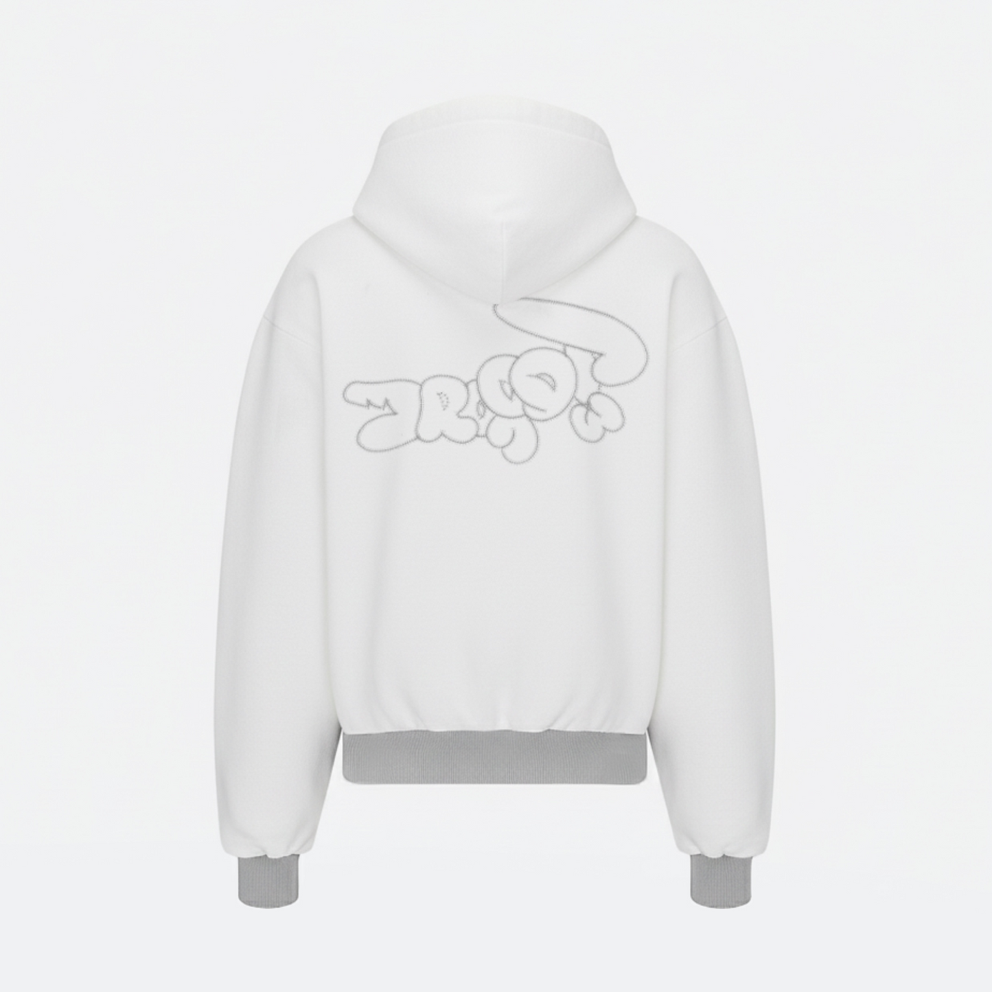 ฮู้ดทรงคัสตอมฟิตสีขาวพร้อมลายปัก