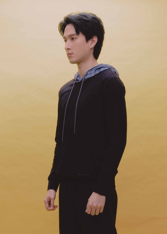 BLACK CUSTOM FIT HOODIES WITH PRINTED HOOD