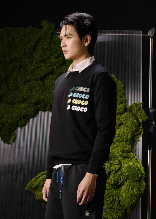 BLACK CUSTOM FIT SWEATERS WITH GRAPHIC PRINT