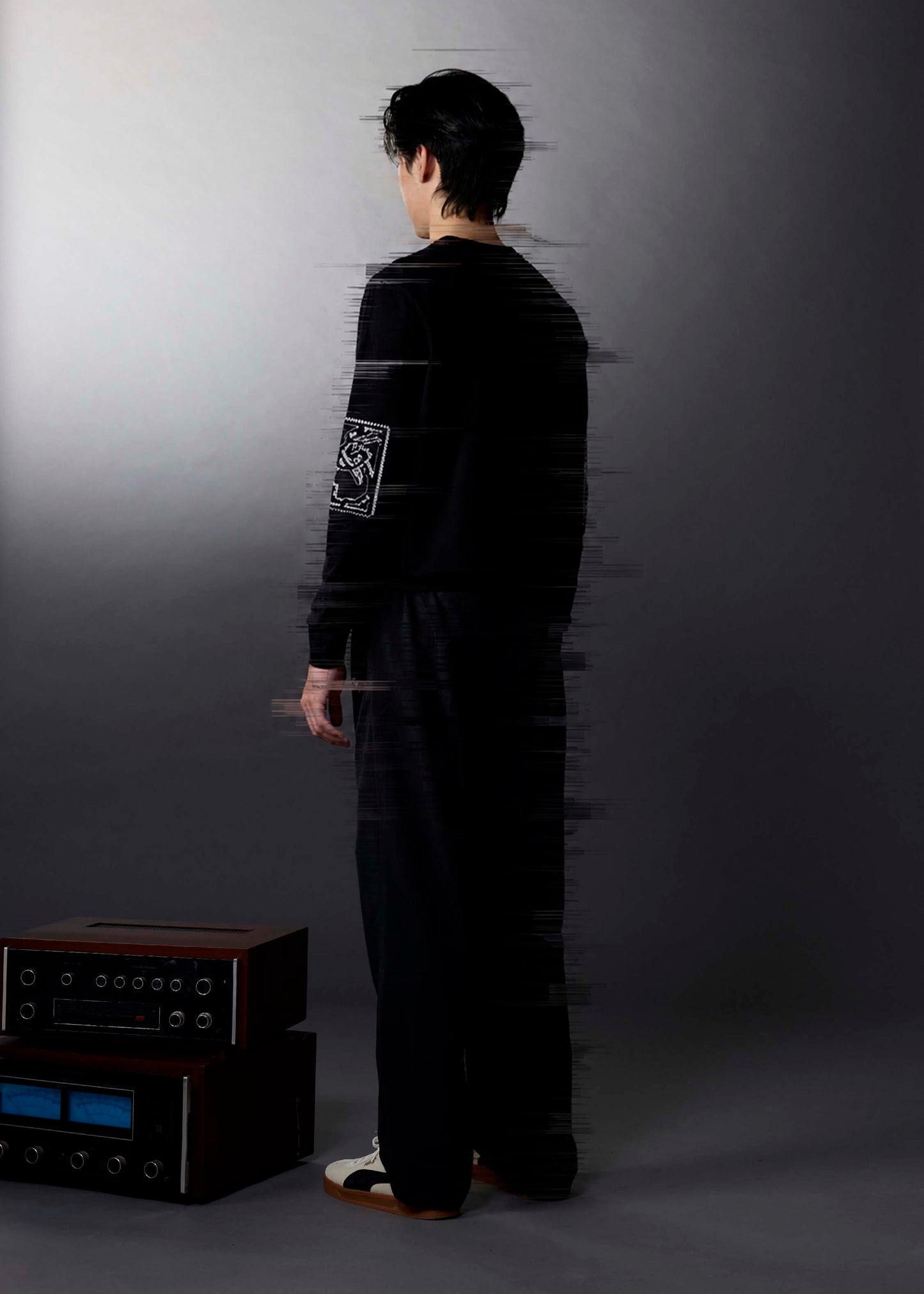 BLACK CUSTOM FIT SWEATERS WITH EMBROIDERY AND RUBBERIZED LOGO