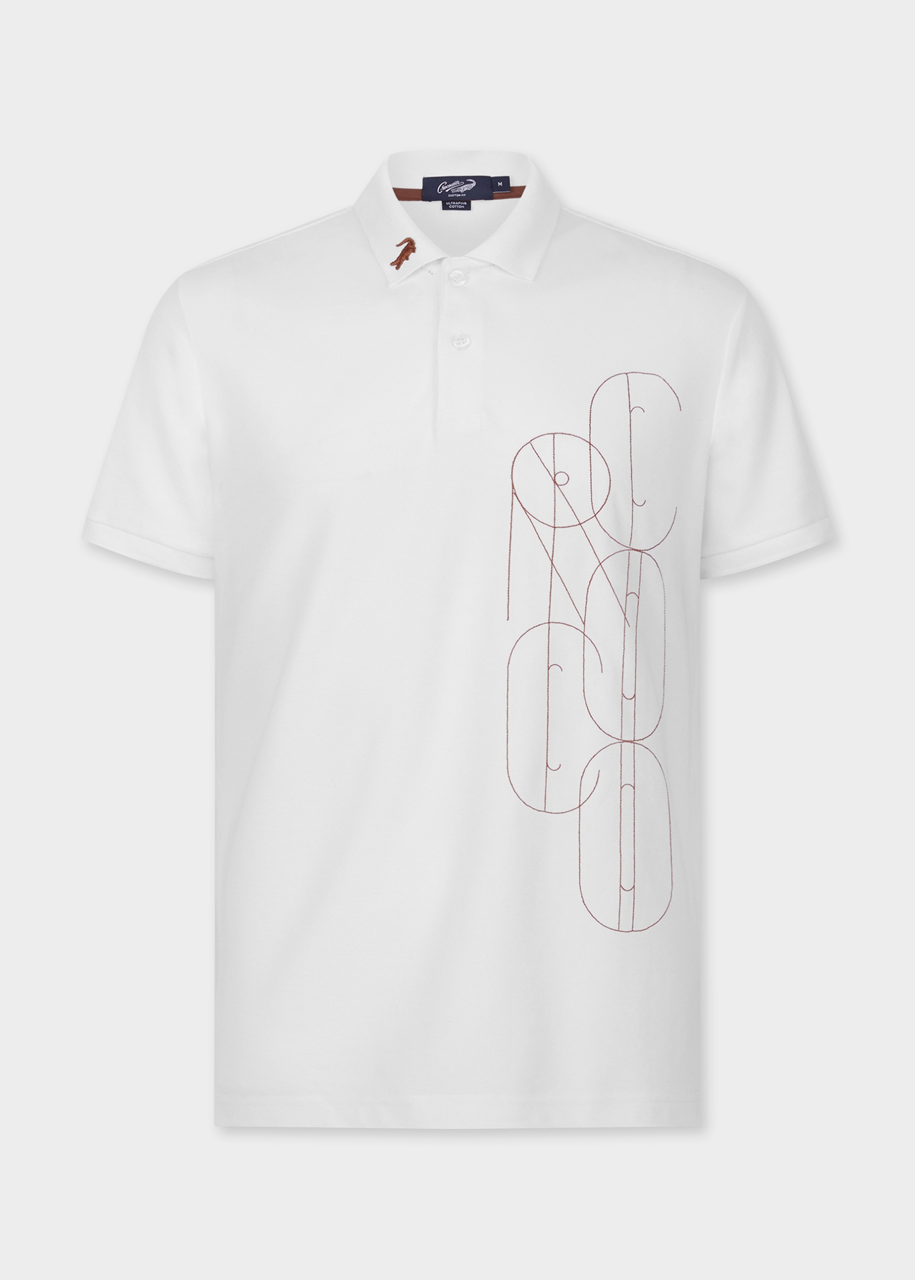 WHITE CUSTOM FIT POLO SHIRT WITH NUTSHELL BROWN EMBROIDERY