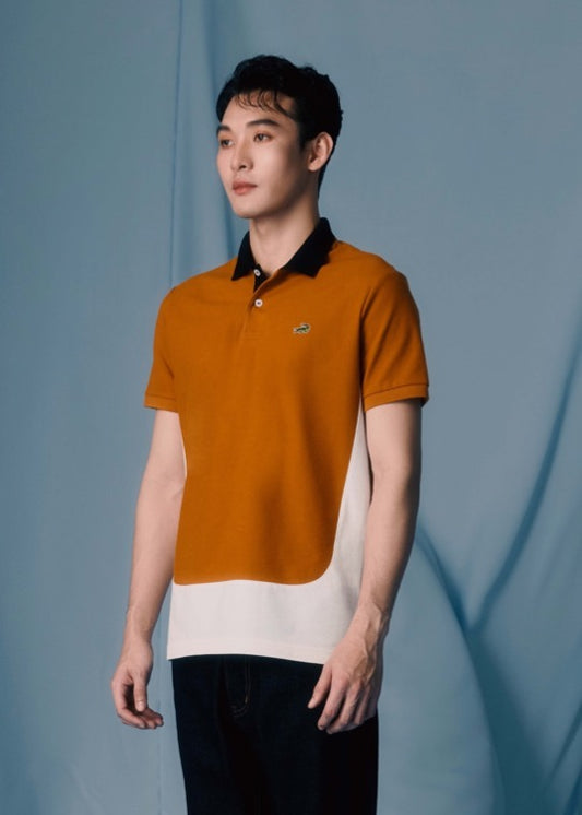PUMPKIN SPICE COLOUR BLOCK CUSTOM FIT POLO SHIRT WITH BLACK COLLAR
