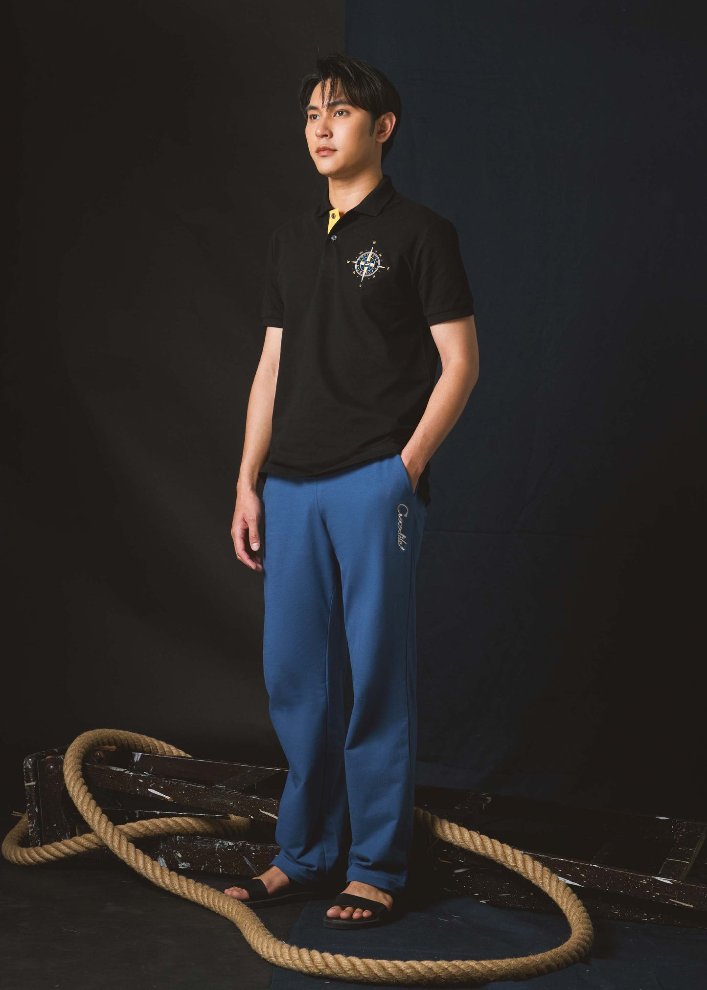 BLACK CUSTOM FIT POLO SHIRT WITH EMBROIDERY