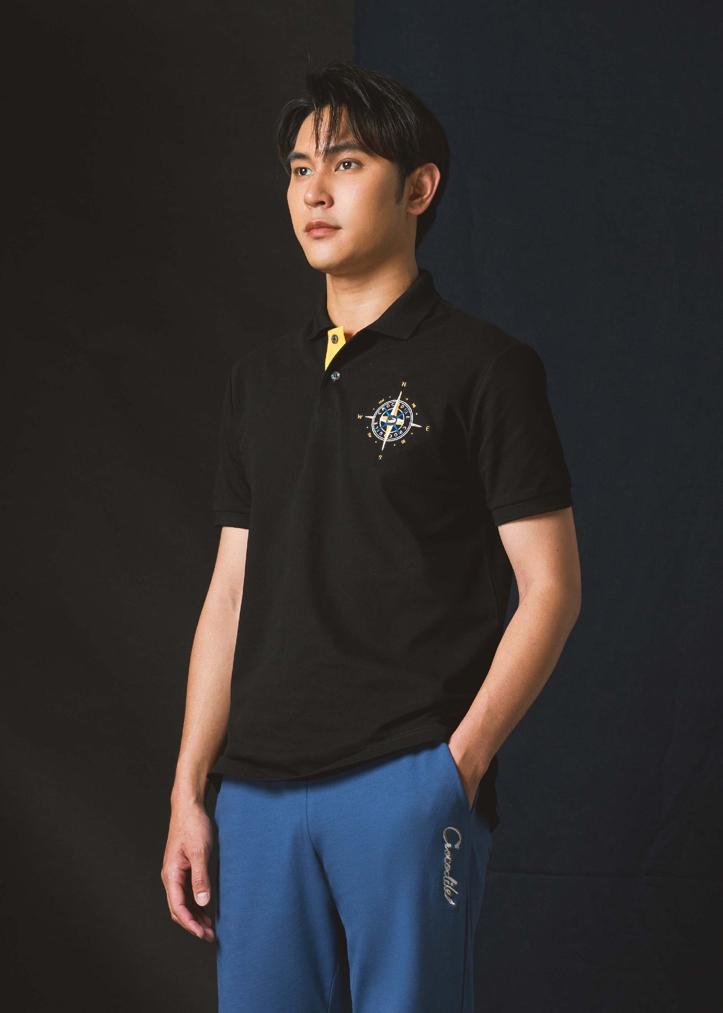BLACK CUSTOM FIT POLO SHIRT WITH EMBROIDERY