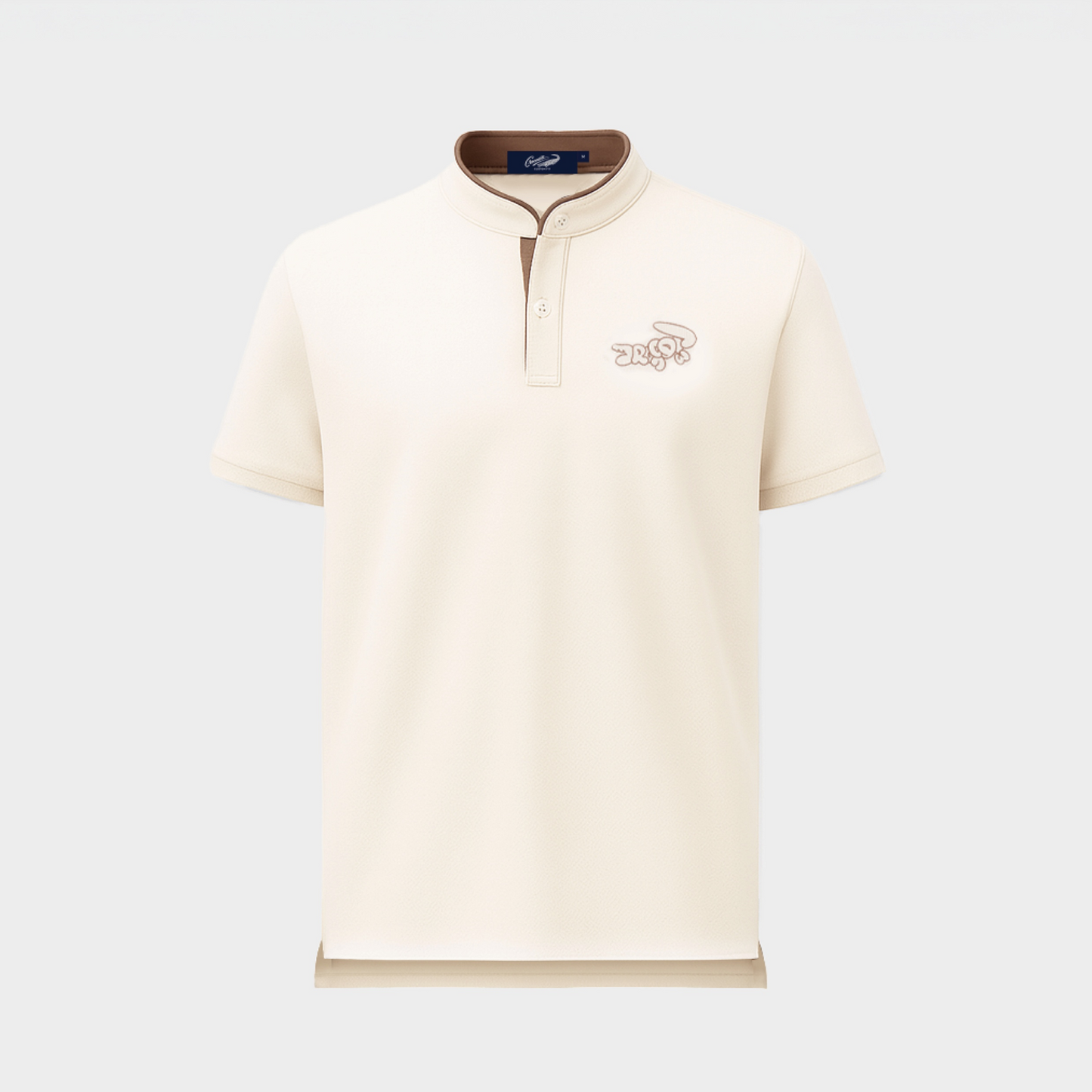 BEIGE BOMBER COLLAR CUSTOM FIT POLO SHIRT WITH EMBROIDERY