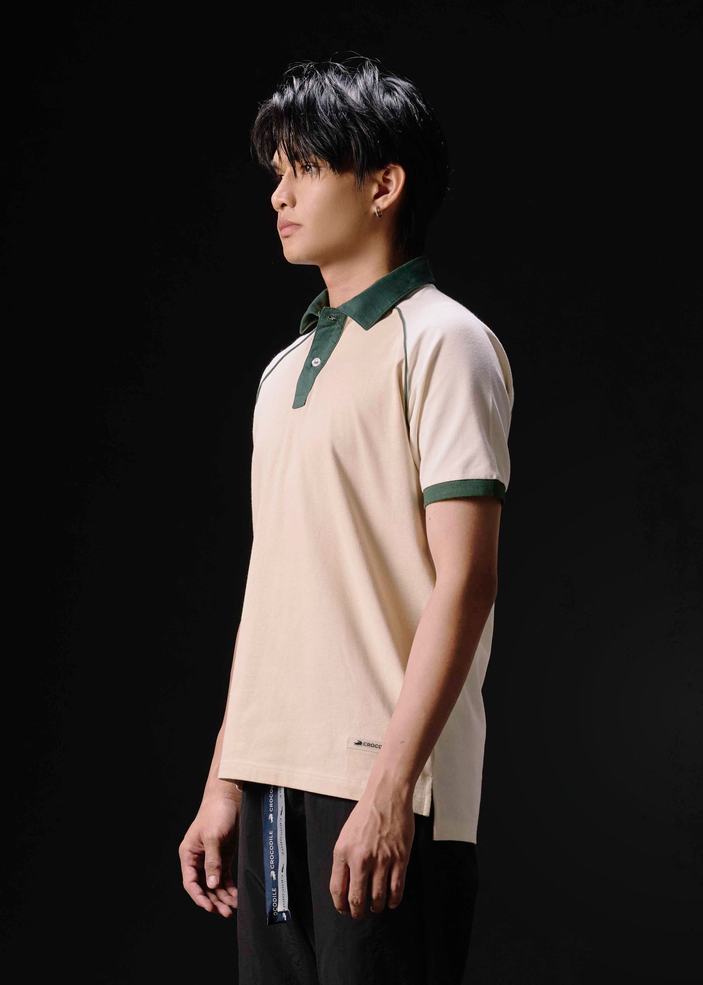BEIGE COLOUR BLOCK CUSTOM FIT POLO SHIRT WITH MAGICAL FOREST COLLAR