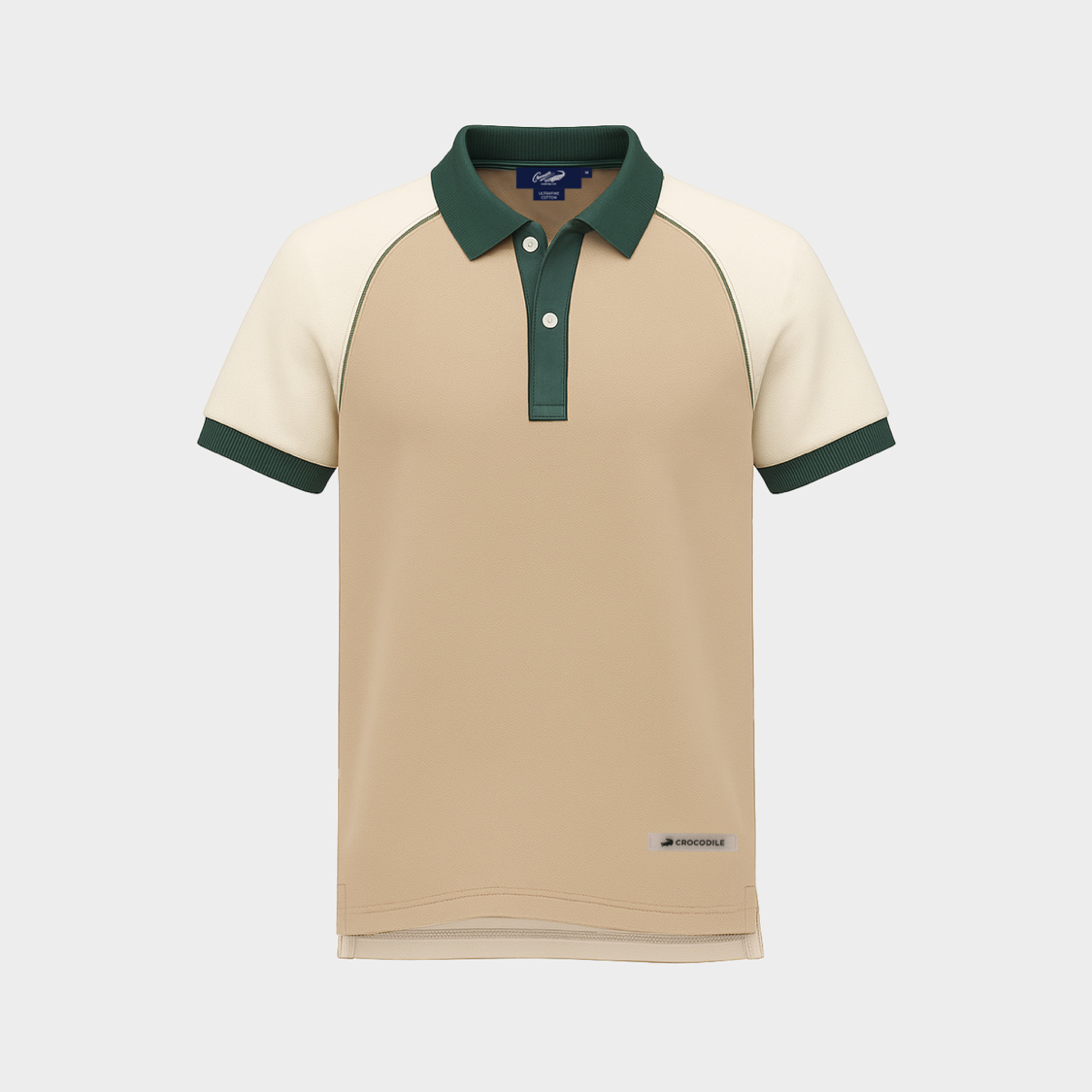 BEIGE COLOUR BLOCK CUSTOM FIT POLO SHIRT WITH MAGICAL FOREST COLLAR
