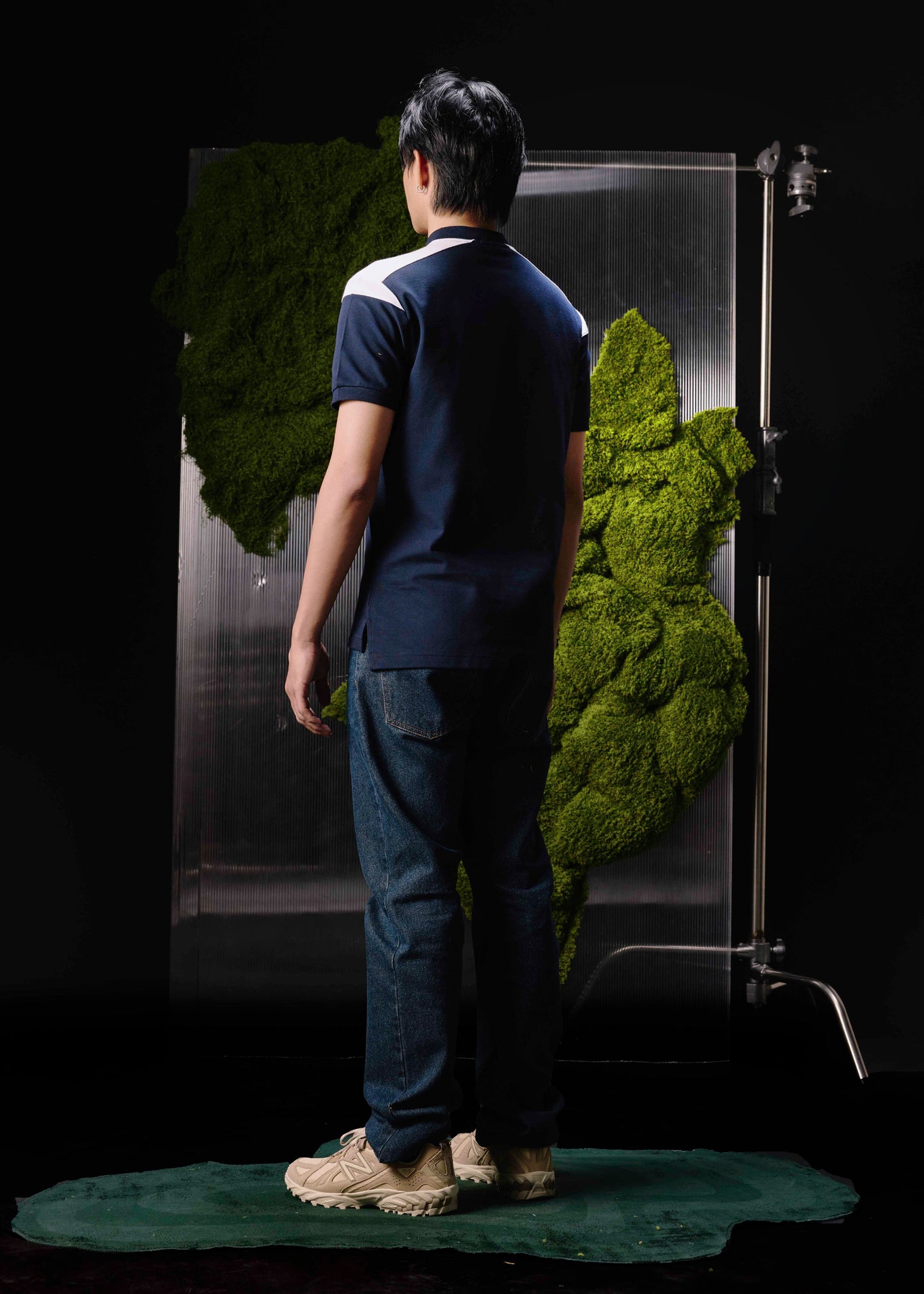 NAVY COLOUR BLOCK BOMBER COLLAR CUSTOM FIT POLO SHIRT WITH ZIP PLACKET