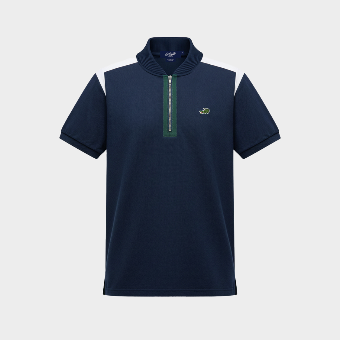 NAVY COLOUR BLOCK BOMBER COLLAR CUSTOM FIT POLO SHIRT WITH ZIP PLACKET