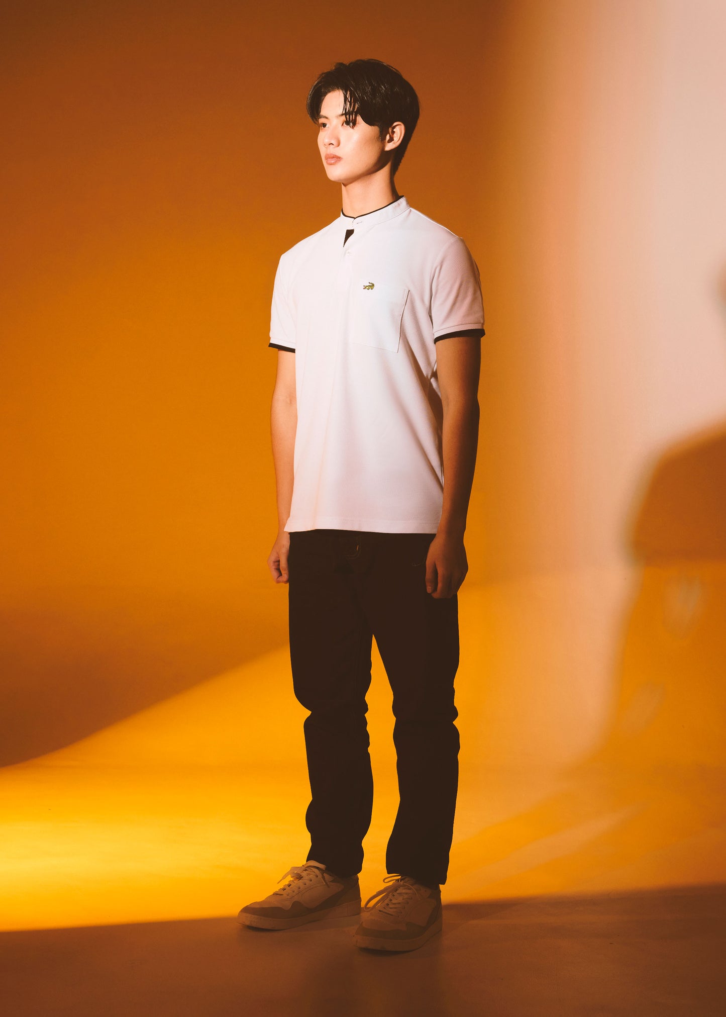 WHITE COLOUR BLOCK BOMBER COLLAR CUSTOM FIT POLO SHIRT